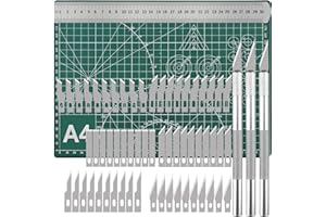 SENSOUSONG Craft Cutting Stencil Knife Set and A4 Cutting Mat Set, Art & Craft Blade Cutting Exacto Knifes Cutting Rulers Tools for Paper, Modelling - 65pcs