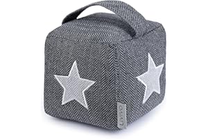 LIVIVO Heavy Cube Door Stopper with Handle, Tweed-Style Tough Fabric Cover Weighted Cute Novelty Stop (Star)