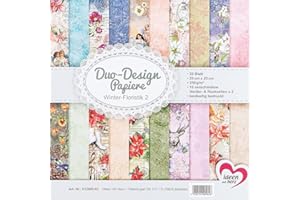 Ideen mit Herz Papier double design - Bloc de 20 feuilles de papier de bricolage - 25 x 25 cm - 250 g/m² - Impression des deux côtés - Papier design - pour le scrapbooking (floristique d'hiver 2)