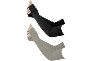 Connextion 2 Paar Lange Fingerlose Handschuhe Winter Stricken Halbfingerhandschuhe Armstulpen mit Daumenloch für Damen Herren Winter Warmer Strick Lange Handschuhe Fashion Armlinge