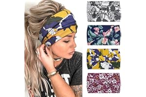 4 Pezzi Fasce Per Capelli Donna,Kavya Larga Fascia Capelli Elastici Stampa Leopardata Boho Alla Moda Stampa Floreale Accessori Capelli Per Lavoro Quotidiano Yoga(G)