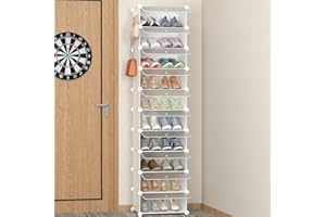HOMIDEC 10-Tier Shoe Rack, Shoe Storage Cabinet with Door and Hook, Dust-proof Tall and Narrow Shoe Rack, Free Standing Shoe Shelf for 20 Pairs, Space Saving for Entryway, Hallway and Closet