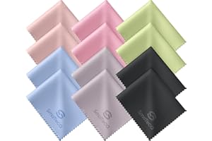 SmoTecQ 12 Pack Microfibre Glasses Cleaning Cloths (15x18cm) - Lint Free Lens Cleaner for Sunglasses, Camera Lenses, Jewelry, Mobiles & Screens - Washable & Reusable (Assorted Colours)