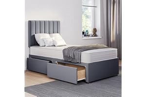 COMFOREST, BEDDING & UPHOLSTERY INNOVATION LEADER ComfoRest Single Bed with Mattress & 2 Drawers - 3FT - (Grey Plush) - Stylish Set for Modern Bedrooms - Functional Frame with Storage - Space-Saving Solution for Compact Rooms