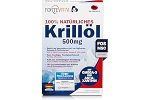 FORTE VITAL Omega 3 Krillöl Kapseln–100% natürlich aus der Antarktis–nachhaltig&hochdosiert mit 1500mg–mit Astaxanthin, Cholin&Phospholipiden–reich an EPA&DHA wichtig für Herz, Blutdruck&Gehirn-laborgeprüft