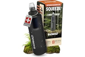 Bachgold® Squeeze Filtro Agua Supervivencia – Ultraligero Botella con Filtro de Agua (gris) con 500L Capacidad | Elimina Bacterias, Virus y Microplásticos | para Camping, Emergencia (Gris 1000ml)