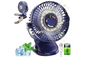 MUXIWOM Ventilateur Pince Petit Ventilateur de Bureau, 5000mAh Mini Ventilateur USB Silencieux, 5 Vitesses Rotation 720°, Ventilateur Portable Rechargeable pour Bureau Maison Camping(Bleu)