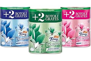 FOXY BOUQUET CARTA IGIENICA 3 VELI COLORATA E PROFUMATA 6 ROTOLI | VENDITA CARTONE DA 12 CONF. DA 6 ROT. | TOTALE 72 ROTOLI IN 3 COLORAZIONI DIVERSE