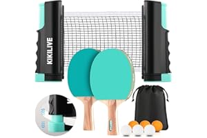KIKILIVE Set de Tennis de Table Portable avec Filet Extensible, 2 Raquettes, 6 Balles et Sac de Transport - Idéal en Intérieur/Extérieur pour Famille, Loisirs et Entraînement.