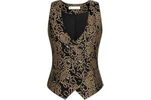 Belle Poque Women 50s Vintage Double Breasted Vest Deep V-Neck Handkerchief Hem Vest Coat BP0613A22