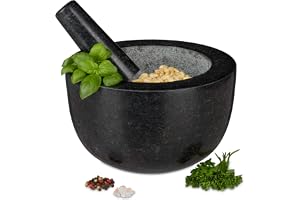 Relaxdays Mortel med stöt, granit, polerad, för kryddor och örter, 750 ml volym, stenmortel D: 20 cm