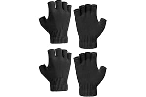 Kiiwah 2 pary unisex ciepłe dzianinowe rękawiczki bez palców zimowe rękawiczki dla mężczyzn i kobiet, Czarny, rozmiar uniwersalny