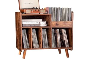 UODERS Record Player Stand, Large Record Player Table Cabinet with Open Vinyl Storage and Display Shelf Holds up to 350 Albums, Mid Century Wood Turntable for Living Room, Bedroom