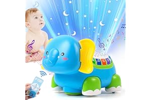 INHDBOX Zabawka dla niemowląt 6 miesięcy, zabawka dla niemowląt 1 rok, muzyka z projektorem, dla dzieci w wieku 6 miesięcy, słoń, zabawka do raczkowania, zabawka dla noworodka, zabawka dla niemowląt 1