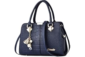 DORRISO Borsa Donna Borsa a Mano - Media Moda Ornamenti Multitasche Pelle PU Impermeabile Leggera per Lavoro Quotidiano Viaggio Casual Shopper Blu Mezzanotte
