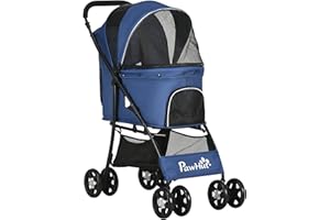 PawHut Poussette buggy pliable chien chat panier de rangement tissu 600D Oxford 4 roues bleu