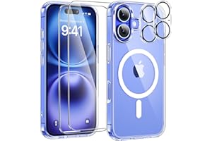 YisrLery Magnétique Coque pour iPhone 16 avec 2 Verres Trempés et 2 Caméra Protecteur, Compatible MagSafe Dos Anti Rayures Coque Antichoc TPU Bumper Coque iPhone 16 6,1’’-Transparent