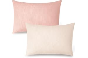 Konssy Musselin-Kissenbezug für Kleinkinder, 33 x 45 cm, 2 Stück, weiche und atmungsaktive Baumwolle, Kleinkind-Kissenbezüge, 100% Baumwolle, Reise-Kissenbezüge für Babys, Kinder (Rosa, Creme)