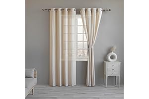 LINENWALAS Natural Cotton Linen Sheer Curtains 84 inch Length, Grommet Top, Light Filtering Sheer Drapes Pack of 2, Treatment for Bedroom Living Room (W-52 x L-84 / Grommet/Sheer/Natural)