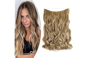 Gairyan 45cm Extensiones Hilo Invisible Pelo Natural Rizado Extensiones de Clip de Pelo Natural Sintético Ondulado Una Pieza Extensiones de Cabello Pelo Clip Largo- Rubio arenoso & Blanqueador rubia