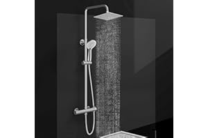 Biubiubath Colonne de Douche Thermostatique Kit de Douche pour Salle de Bain avec Douchette 3 Jets Chromé (carré 1)