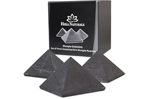 Heka Naturals Piramide di Shungite Non Levigata Pietra Nera Set di 3 | 8 cm – Decorazioni Casa Shungite Pietra Naturale Prodotti - Pietre Chakra Cristalli Curativi Meditazione