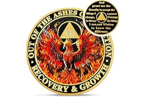 IELCJJ Filigrane Phoenix 7-Jahres-Münze für Nüchternheit, Dreieck wiedergeboren aus Feuer AA-Münzen, Wiederherstellungssucht, AA-Chips und Medaillons, Feiern Sie 0–10 Jahre saubere und nüchterne Alkoholiker