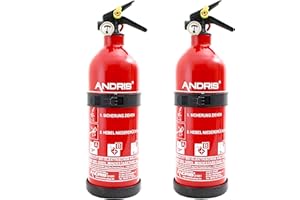2X Feuerlöscher 1kg ABC Pulverlöscher mit Manometer inkl. KFZ/Boot Halterung EN3 + ANDRIS® Prüfnachweis & ISO Symbolschild Folie