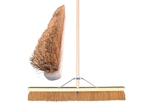NEWMAN AND COLE 36” Soft Broom Outdoor Yard Brush with Natural Soft Coco Bristle Brush Durable Metal Stay Arm & 120cm Wooden Handle Heavy Duty Broom Yard Outdoor Garden Sweeping Brush