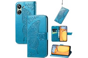 JIUNINE Funda para Xiaomi Poco C65 / Redmi 13C, Antigolpes Carcasa Libro con Tapa en Cuero Flip Case Cover con Dibujos de Mariposa, Cierre Magnético, Cartera y Soporte para Poco C65, Azul