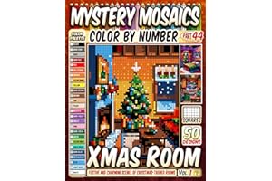 Xmas Decorated Room Mystery Mosaic Color by Number: 50 Festive and Charming Scenes of Christmas-Themed Rooms in Pixel Style