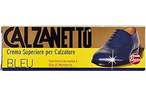 Calzanetto, Lucido calzature in Tubetto, con cere pregiate, facile applicazione, alto nutrimento, lucentezza, idro repellente, colore Bleu, 50 ml