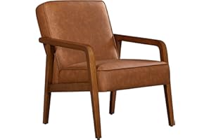 ‎YAHEETECH Yaheetech Lounge Chair Vintage Recliner Chair Faux Leather with Solid Wood Legs Single Sofa for Living Room / Bedroom / Reception Area Light Brown
