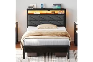 ‎SEVENTABLE Seventable Bett 90x200 mit LED, Ladestation (2 USB-Anschlüsse & 1 Typ-C-Anschluss), Metallbett mit Gepolstertem Kopfteil & Stauraum, perfekt für Kinderzimmer, Jugendzimmer