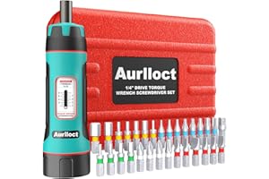 Aurlloct Destornillador Dinamometrico 1/4" 1-8 Nm, Llave Dinamométrica Set para Bicicleta, Moto, Coche, 31 Piezas con Punta Adaptadora de Hexagonal de 1/4" a Vaso de 1/4"