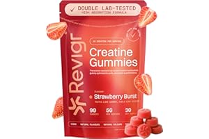 Revigr, Max 5000mg Lab Tested with COA, 90 Creatine Monohydrate Gummies, Vegan & Sugar-Free, Premium Pre-Workout, Gym Supplement (1 Month Supply) (Stawberry Burst)