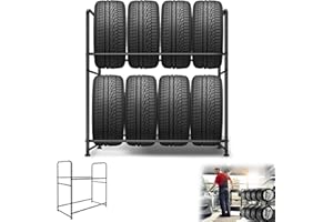 YRHome 8 scaffalature per pneumatici, per officina, 107 × 46 × 117 cm, due strati, per garage, per cerchioni e carichi pesanti, portata 180 kg