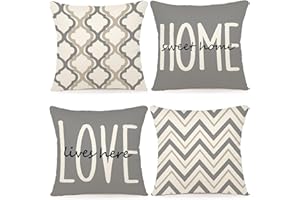 YCOLL Kissenbezug 40x40 4er Set Dekokissen Leinen Kissenbezüge Geometrische Muster Kissenhüllen für Sofa Schlafzimmer Couch Outdoor Kissen 40x40 Hell Grau