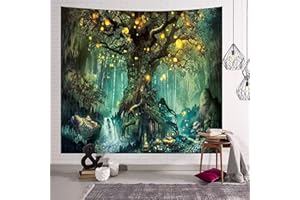 TRAUMHEIM Zodight Tapiz de Pared Psicodélico, Tapiz del Árbol de La Vida Tapices de Cuento de Hadas, Cascadas bajo el Antiguo Árbol Encantado Tapestry Decoración de Pared para Dormitorio Sala de Estar