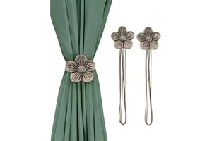 ‎CCHKFEI Camellia Magnetische Vorhang-Raffhalter, 2er-Pack Fenstervorhang dekorative Metall-Clips ohne Bohren Vorhang Raffhalter Blume Vorhang Schnalle mit flexiblem Seil für Home Office Dekor, bronze, Coffee