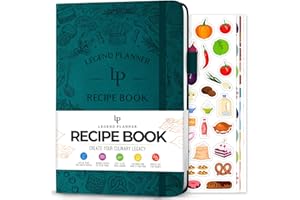 LEGEND PLANNER Libro de recetas Legend – Libro de cocina familiar en blanco para escribir en tus propias recetas – Diario de cocina vacío – Cuaderno de cocina personalizado, tapa dura, tamaño A5, 58 recetas en