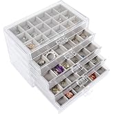 Nwvuop Acrylic Jewellery Box 5 Drawers Jewellery Box Ring Storage Jewellery Storage Organiser for Earrings Ring Jewellery Organiser Grey