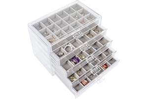 Nwvuop Acryl Schmuckschatulle 5 Schubladen Schmuckkästchen Ring aufbewahrung Schmuckaufbewahrung Organizer für ohrringe Ring Jewellery Organizer Grau