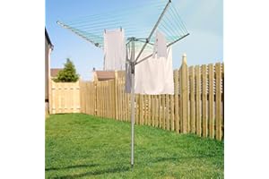 Innotic Parapluie Etendoir Linge Exterieur, 4 Bras 50 m Séchoir à Linge Pliable Portable, Etendoir Linge Rotatif avec Piquet de Sol, Sèche Linge Antidérapantes Résistantes aux UV, Métal, Hauteur 213cm