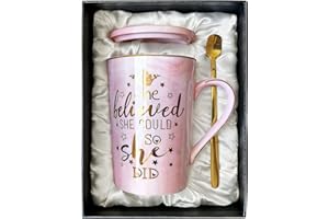 Doublewhale Congratulations Gifts for Women, Presents for Women, She Believed She Could So She Did Mug, 14OZ Ceramic Coffee Mug, Personalised Gifts for Women on Graduation, Birthday, Christmas