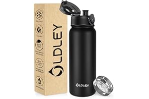 OLDLEY Botella agua acero inoxidable 600ml/20oz Termo Doble Metal pared Que Mantiene la Bebida Caliente y Fría, a Prueba Fugas, sin BPA, con Aislamiento para Deportes Trabajo Senderismo (Negro)