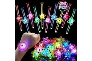 SCIONE 24 Pack LED Fidget Spinner Bracelets - Glow in the Dark Party Supplies | Sensory Toys for Autism | Adjustable Light Up Toys for Kids & Adults | Classroom Prizes, Christmas Stocking Fillers