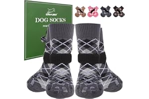 EXPAWLORER Dog Socks Paws Stop Licking - 4 Pack Double Sided Anti Slip Pet Socks with Grips for Hardwood Floors, Dog Shoes Boots for Small Medium Large Senior Breeds British Style, Black S