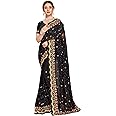 CRAFTSTRIBE Georgette Saree Party Wear White Sari with Unstitched Blouse Piece