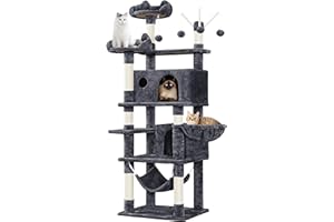 Yaheetech Rascador para Gatos Mascotas con Hamaca Plataforma Cueva Bolas de Juego Canasta 170cm Gris Oscuro